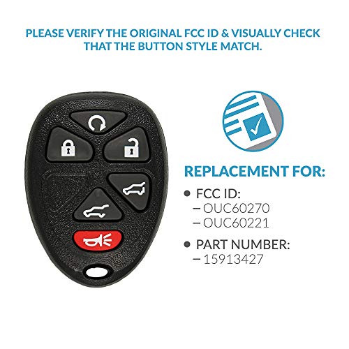 Keyless2Go Replacement for Keyless Entry Car Key Vehicles That Use 6 Button 15913427 OUC60270 Remote, Self-Programming - 2 Pack