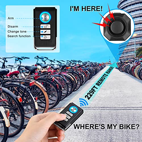 WSDCAM USB Rechargeable Bike Alarm with Remote, 110dB Loud Wireless Anti Theft Vibration Motion Sensor Vehicle Security Alarm System Waterproof Bicycle Trailer Motorcycle Alarm - 2 Pack