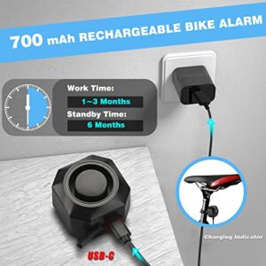 WSDCAM USB Rechargeable Bike Alarm with Remote, 110dB Loud Wireless Anti Theft Vibration Motion Sensor Vehicle Security Alarm System Waterproof Bicycle Trailer Motorcycle Alarm - 2 Pack