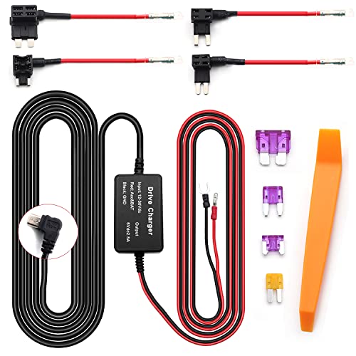 Aienxn Dash Cam Hardwire Kit,12ft Micro USB Hardwiring Kit Fuse for Dashcam,Car Charger 12V-24V to 5V Camera Charger Power Cord,with 4 Fuse Tap Cable and Installation Tool Q-005