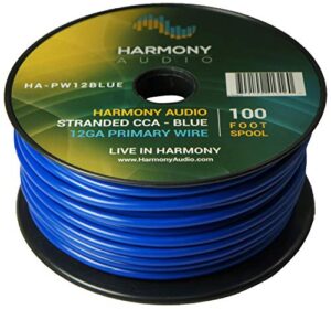 harmony audio ha-pw12blue primary single conductor 12 gauge blue power or ground wire roll 100 feet cable for car audio/trailer/model train/remote