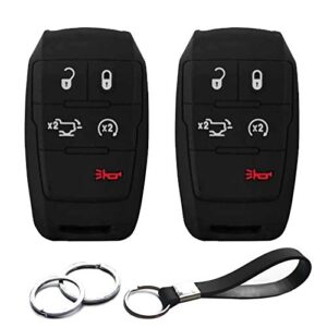 INFIPAR 2pcs Compatible with 2019 2020 RAM 2500 3500 5500 Black Silicone Case Cover Protector Keyless Remote fit 5 Buttons 2019 2020 RAM 2500 3500 4500 5500 Truck Pickup Only for Push Button Start