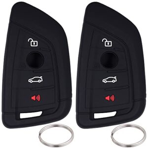 lcyam silicone key fob cover case 4 buttons fits for bmw x1 x2 x3 x5 540i 750i bmw 3 series (model 1: black black)