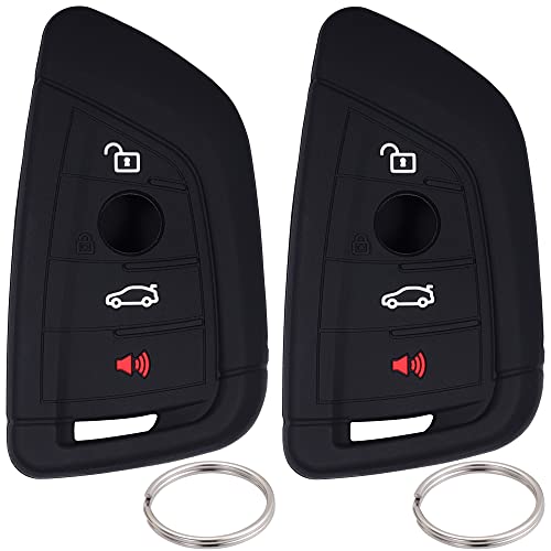 Lcyam Silicone Key Fob Cover Case 4 Buttons Fits for BMW X1 X2 X3 X5 540I 750I BMW 3 Series (Model 1: Black Black)