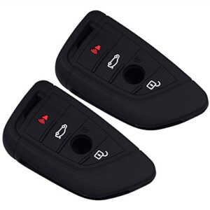 Lcyam Silicone Key Fob Cover Case 4 Buttons Fits for BMW X1 X2 X3 X5 540I 750I BMW 3 Series (Model 1: Black Black)