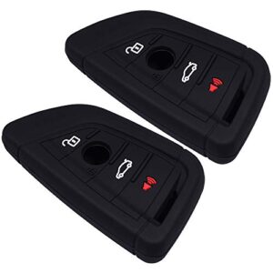 Lcyam Silicone Key Fob Cover Case 4 Buttons Fits for BMW X1 X2 X3 X5 540I 750I BMW 3 Series (Model 1: Black Black)