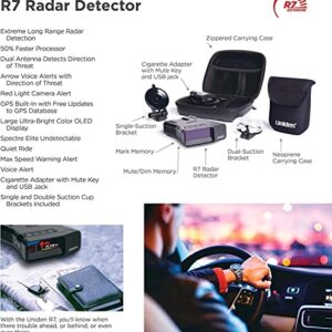 Uniden R7 Extreme Long Range Laser/Radar Detector and Scosche 1080p Dash Cam Bundle. Radar w/Built-in GPS, Real-Time Alerts, Dual Antennas, Front/Rear & Directional Arrows, Red Light Camera Alerts