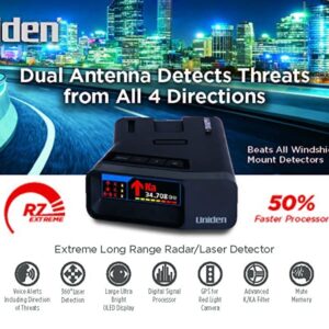 Uniden R7 Extreme Long Range Laser/Radar Detector and Scosche 1080p Dash Cam Bundle. Radar w/Built-in GPS, Real-Time Alerts, Dual Antennas, Front/Rear & Directional Arrows, Red Light Camera Alerts