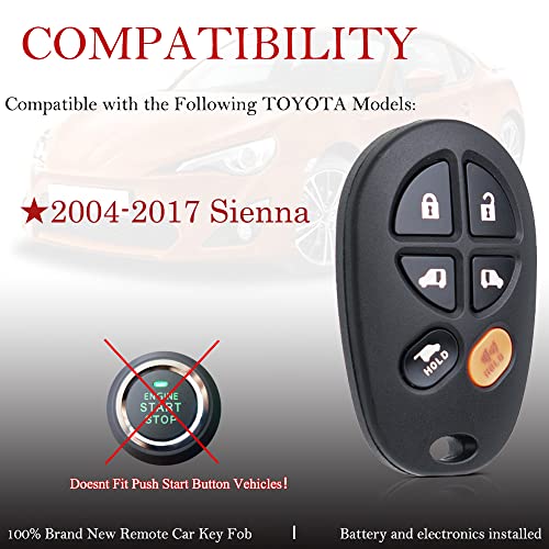 Key Fob Remote Replacement Fits for Toyota Sienna 2004 2005 2006 2007 2008 2009 2010 2011 2012 2013 2014 2015 2016 2017 GQ43VT20T Keyless Entry Remote Control 89742-AE050(Pack of 1)