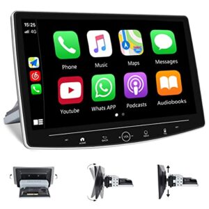 hikity android 11 single din car stereo 10.1″ angle adjustable touchscreen car radio, wireless apple carplay android auto, support gps/wifi/hifi/bluetooth call music/fm/swc/backup camera