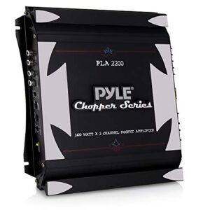 pyle 2 channel car stereo amplifier – 1400w dual channel bridgeable high power mosfet audio sound auto small speaker amp w/ crossover, bass boost control, gold plated rca input output -pla2200, black