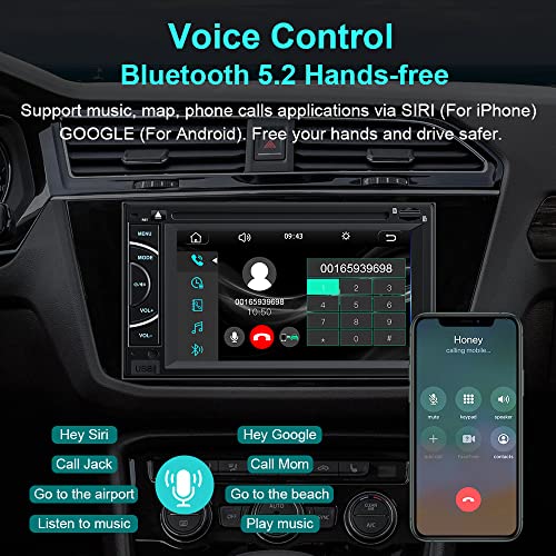 Double Din Car Stereo Radio with CD/DVD Player, Backup Camera, Bluetooth 5.2, CarPlay Android Auto Voice Control, 7inch Touchscreen Head Unite with AM FM Radio, Mirror Link, DSP, SWC, A/V Input