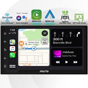 mmauto double din car stereo with wireless apple carplay & android auto, 7 inch hd lcd touchscreen car radio with bluetooth voice control, rearview camera, am/fm audio receiver, subwoofer, usb/aux