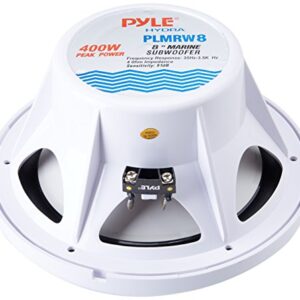 Pyle 2.1 Bluetooth Marine Amplifier Receiver - Waterproof 4 Channel Audio Amp & PLMRW8 8-Inch Outdoor Marine Audio Subwoofer - 400 Watt Single White Waterproof Bass Loud Speaker Water Vehicle