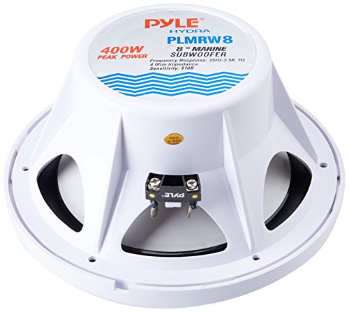 Pyle 2.1 Bluetooth Marine Amplifier Receiver - Waterproof 4 Channel Audio Amp & PLMRW8 8-Inch Outdoor Marine Audio Subwoofer - 400 Watt Single White Waterproof Bass Loud Speaker Water Vehicle