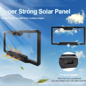 Solar Wireless License Plate Frame Backup Camera, 5 Inch HD Monitor with Digital Wireless Signal and HD Image Waterproof Rear View Camera for Truck,Car,RV，5 Mins DIY Installation，YIMU WX8310D