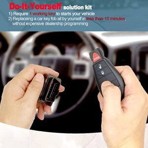 Keyless Entry Remote Interchangeable 3 & 4 Button keypads and OBD2 Car Key Programmer Tool Compatible with Chrysler, Dodge, Jeep, Ram Models, Key Replacement Kit