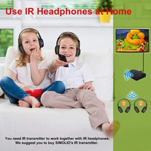 SIMOLIO 4 Pack of Car Kids Headphones with Adjustable 75/85/94dB Volume Limited, Wireless DVD Headphones, 2 Channel IR Wireless Car Headphones, Infrared Wireless Headsets for Vehicle Entertainment