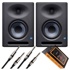 pair of presonus eris e5 xt 5 inch powered studio monitor 5″ powered studio monitor with woven composite lf driver, 1″ silk-dome hf driver with gravity phone holder and pair emb 1/4 cable bundle