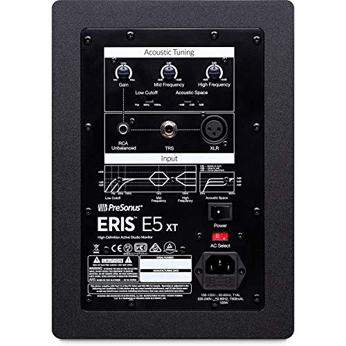 Pair of PreSonus Eris E5 XT 5 inch Powered Studio Monitor 5" Powered Studio Monitor with Woven Composite LF Driver, 1" Silk-Dome HF Driver with Gravity Phone Holder and Pair EMB 1/4 Cable Bundle