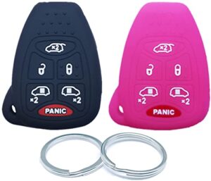 runzuie 2pcs silicone compatible with 2007 2006 2005 2004 chrysler town & country dodge caravan grand caravan key fob cover 6 buttons m3n5wy72xx (black and hot pink)