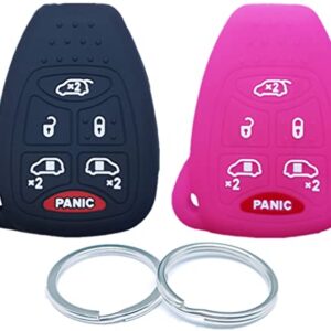 RUNZUIE 2Pcs Silicone Compatible with 2007 2006 2005 2004 Chrysler Town & Country Dodge Caravan Grand Caravan Key Fob Cover 6 Buttons M3N5WY72XX (Black and Hot Pink)