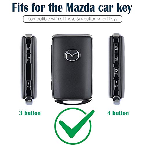 Lcyam Remote Key Fob Covers Durable Silicone Case Compatible with Mazda 3 CX-30 CX-5 CX-9 MX9 CX50 Mazda 6 3 4 Button Keys on Side (Black Black)