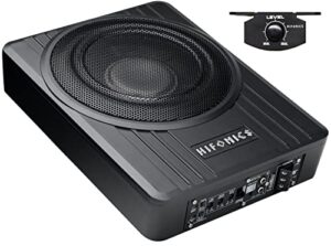 hifonics brutus bw-110a – 800 watts compact amplified under the seat car truck subwoofer low profile with bass remote, great for vehicles that need bass but have limited space, black