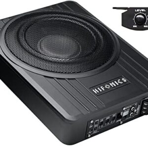 Hifonics Brutus BW-110A - 800 Watts Compact Amplified Under The Seat Car Truck Subwoofer Low Profile with Bass Remote, Great for Vehicles That Need Bass But Have Limited Space, Black