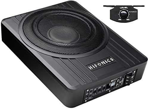 Hifonics Brutus BW-110A - 800 Watts Compact Amplified Under The Seat Car Truck Subwoofer Low Profile with Bass Remote, Great for Vehicles That Need Bass But Have Limited Space, Black
