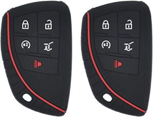 exuntech 2pcs 5 buttons silicone smart key fob cover remote control keychain protective cover compatible with chevrolet corvette 2021 suburban tahoe 2020 chevy corvette soft rubber cover, black