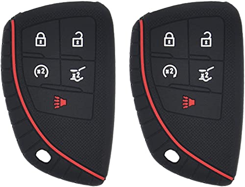 EXUNTECH 2pcs 5 Buttons Silicone Smart Key Fob Cover Remote Control Keychain Protective Cover Compatible with Chevrolet Corvette 2021 Suburban Tahoe 2020 Chevy Corvette Soft Rubber Cover, Black