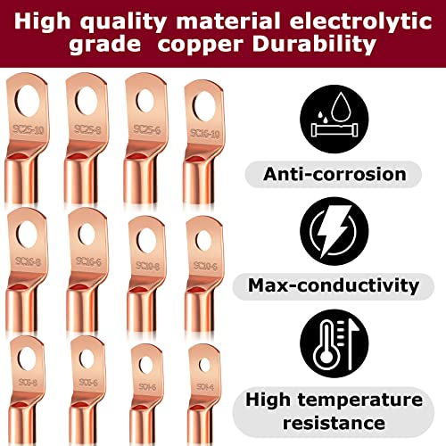 Sieral 400 Pcs Copper Wire Lugs with Heat Shrink Set, AWG2 4 6 8 10 12, 200 Battery Cable Ends Rings Terminal Connectors Tubing Assortment Kit,