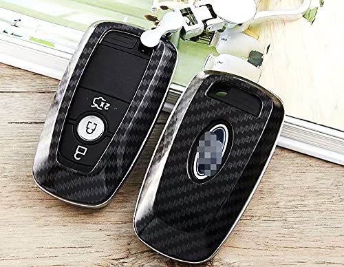 iJDMTOY Exact Fit Black Glossy Carbon Fiber Finish Key Fob Shell Compatible With Ford 2018-up Mustang F150 F250 Explorer Expedition Keyless Smart Key