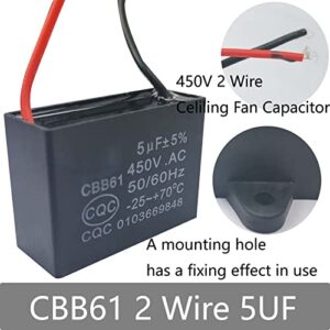 CBB61 Ceiling Fan Capacitor 2 Wire 5uf Compatible with 400/350/300/250VAC Fan Capacitor 50/60Hz CBB61-5（2 Pack）