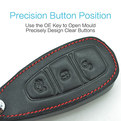 Compatible with fit for Ford Mondeo Focus 3 MK3 ST Kuga Fiesta Escape Ecosport Titanium B-Max Grand C-Max S-Max Galaxy 5buttons Leather Keyless Entry Remote Control Smart Key Fob Cover Case Protector