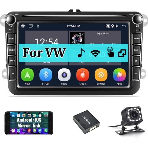 Double Din Android 11 Car Stereo for VW Jetta Seat Passat Golf TIGUAN 8 inch Touch Screen Car Radio with Bluetooth | FM | Mirror Link | GPS Navigation | WiFi | Steering Wheel Control | Backup Camera