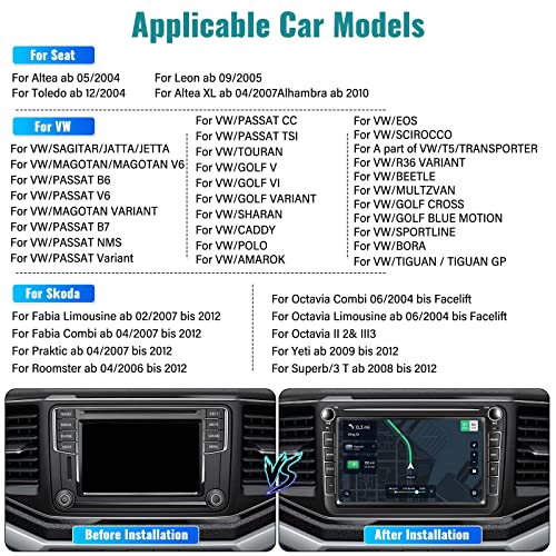 Double Din Android 11 Car Stereo for VW Jetta Seat Passat Golf TIGUAN 8 inch Touch Screen Car Radio with Bluetooth | FM | Mirror Link | GPS Navigation | WiFi | Steering Wheel Control | Backup Camera