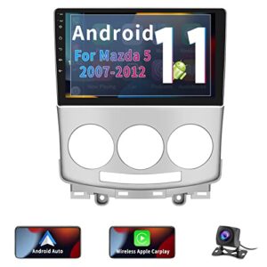 android 11 car stereo for mazda 5 2007-2012 with wireless apple carplay android auto,9 inch touchscreen car radio with wifi,gps navigation,bluetooth,fm/rds,swc aux-in,dual usb+ahd backup camera