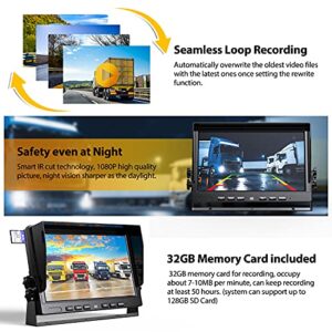 Xroose 10”HD 1080P Wired Backup Camera Kit, Full/Split Screen Monitor with Loop Recording&Parking Lines, IP69 Waterproof Rear/Side Cameras Auto IR Lights Night Vision, for Truck RV Trailer (C104)