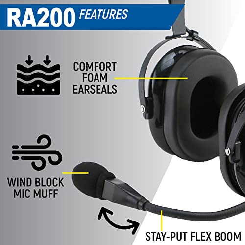 Rugged General Aviation Student Pilot Headsets for Flying Airplanes - Features Noise Reduction GA Dual Plugs Adjustable Headband Free Headset Bag and Cloth Ear Covers
