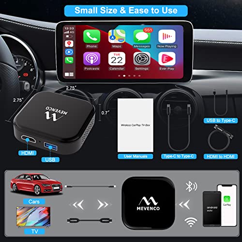 MEVENCO C2 5in1 Car Multimedia Adapter, Apply to Wireless CarPlay and Android Auto, Android 10/HD HDMI Output, Fit for OEM Wired CarPlay Cars Model After 2017, Plug & Play, Fast Speed Low Latency