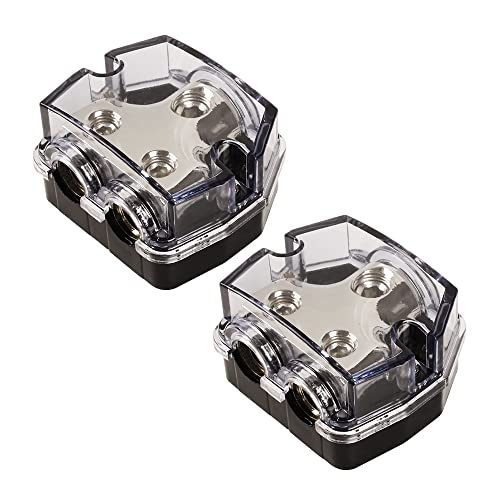 DHYANAOM Amp Power Distribution 2 Way, 0 Gauge in 0 Gauge Out Power Distribution Block for Car Amplifier Audio Splitter 2Pcs