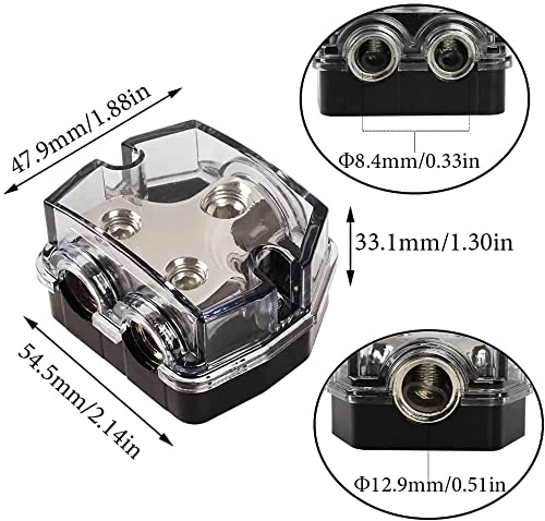 DHYANAOM Amp Power Distribution 2 Way, 0 Gauge in 0 Gauge Out Power Distribution Block for Car Amplifier Audio Splitter 2Pcs