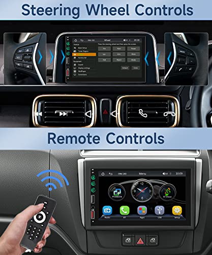 Double Din Car Stereo Car Radio Apple Carplay, Rimoody 7 Inch Touch Screen Car Radio with Bluetooth FM Radio Mirror Link TF/USB/AUX Input SWC Car Multimedia Player + Backup Camera