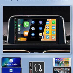 Double Din Car Stereo Car Radio Apple Carplay, Rimoody 7 Inch Touch Screen Car Radio with Bluetooth FM Radio Mirror Link TF/USB/AUX Input SWC Car Multimedia Player + Backup Camera