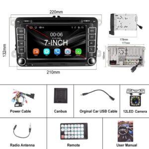 Double Din Car Stereo for VW Jetta Passat Tiguan CC Golf with Apple Carplay&Android Auto 7” HD Touchscreen Head Unit Support DVD GPS Bluetooth FM Car Radio with Backup Camera+ Steering Wheel Controls