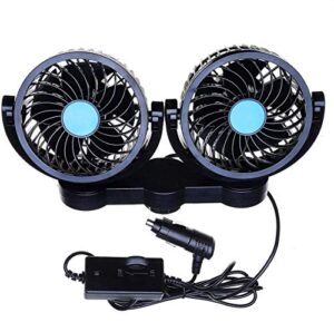 car cooling air fan 12v- zone tech 12v dual head car auto electric cooling air fan for rear seat – powerful quiet 2 speed 360 degree rotatable 12v ventilation rear seat with kids safe design