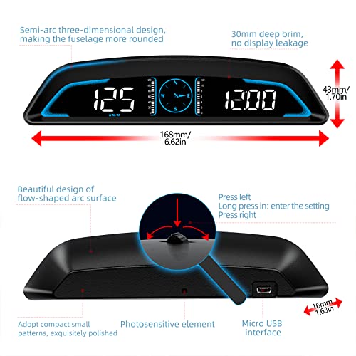 Qfansi Digital GPS Speedometer Universal Head Up Display for Car Large LCD Display HUD Gauge with MPH Speed Fatigued Driving Alert Overspeed Alarm Trip Meter for All Vehicle (G3)