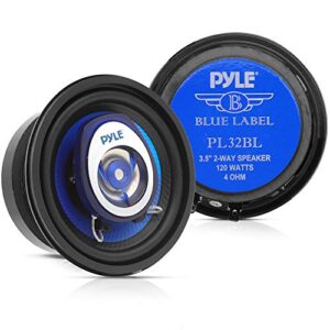 pyle 2-way universal car stereo speakers – 120w 3.5 inch coaxial loud pro audio car speaker universal oem quick replacement component speaker vehicle door/side panel mount compatible pl32bl (pair)